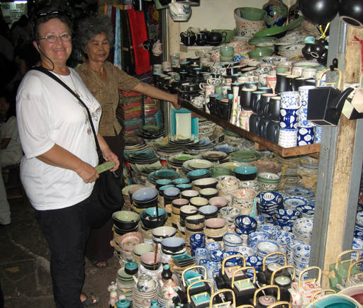 Jane in the market at Phnom Penh