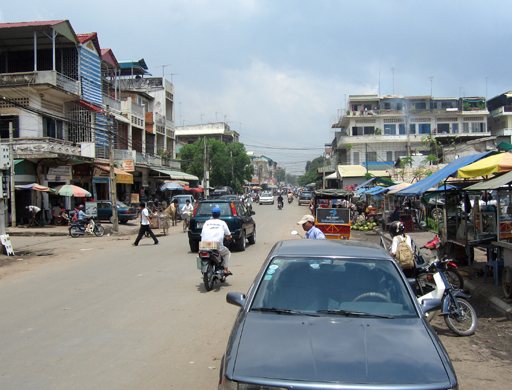 Street scene outside a market in Phnom Penh