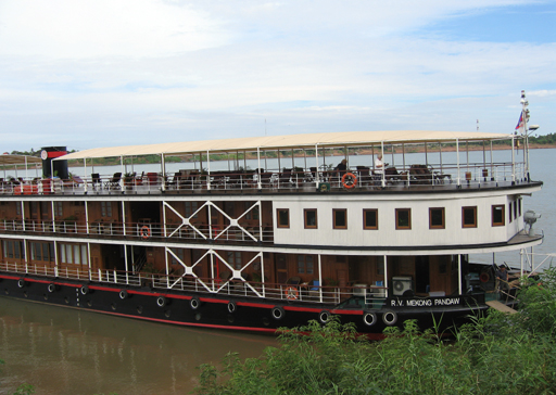The River Vessle Mekong Pandaw moored on the bank of the Mekong River