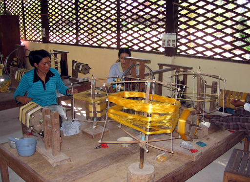 Dyed thread bing wound