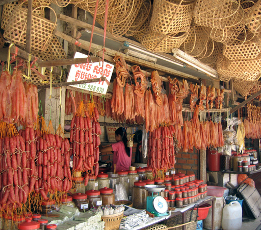 Smoked meat in the market