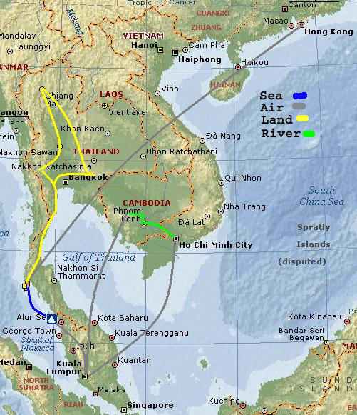 Map of SE Asia with routes