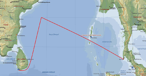Chart of the routeto Thailand